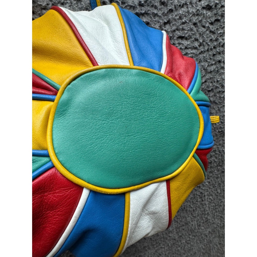 Vintage Brio Womens Rainbow Leather Balloon Ball Shoulder Bag Multicolor 8" x 9" - Picture 4 of 12